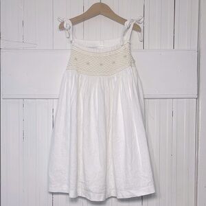 PETIT ATELIER EUC White Smocked Linen Tie Strap Dress